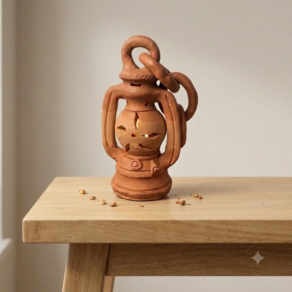 Handmade GI Tagged Gorakhpur Terracotta Mini Hanging Lantern – Copper Metallic Finish