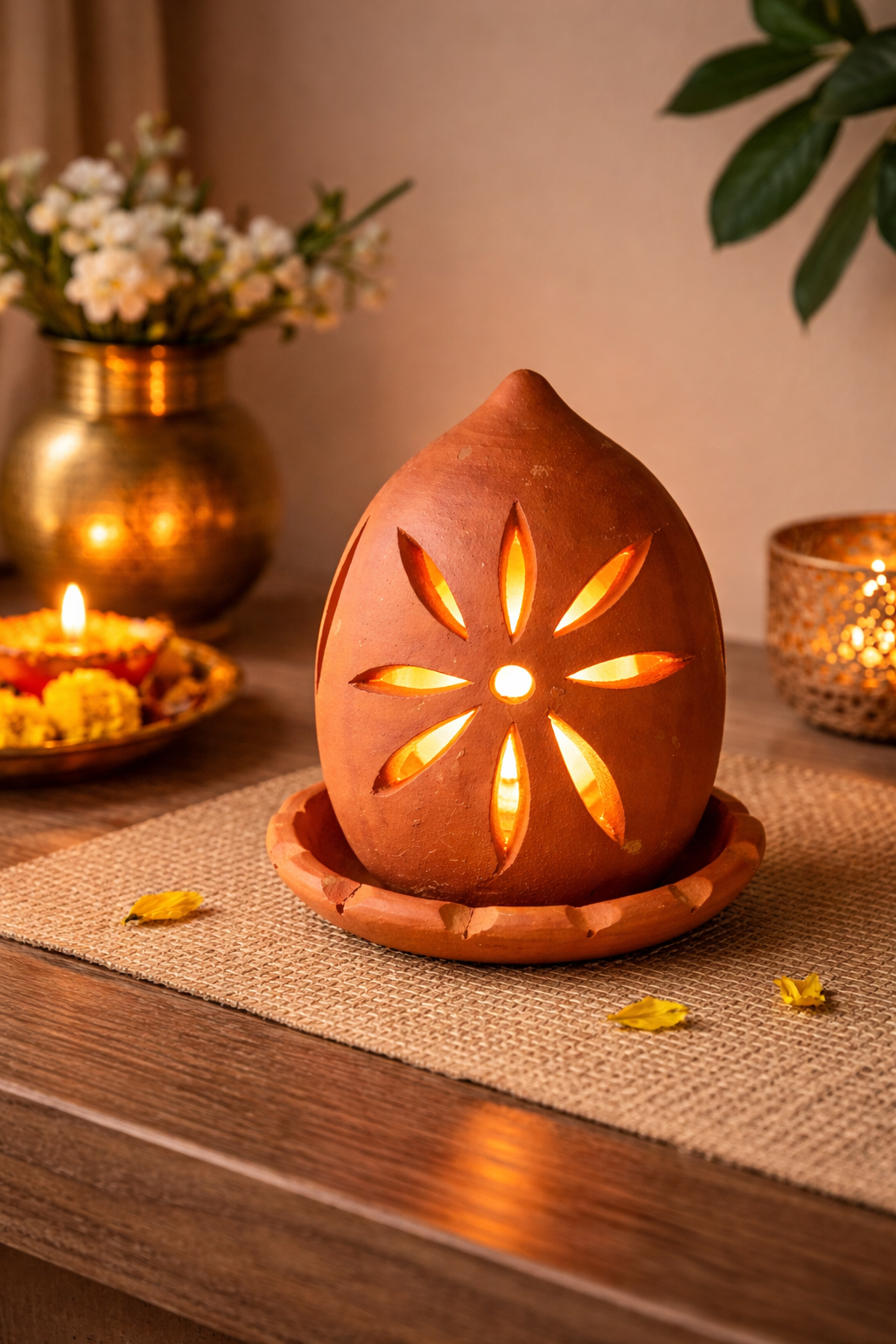 Handmade GI Tagged Gorakhpur Terracotta Akhand Jyot Diya Cover with Sacred Lamp (6 Inch)