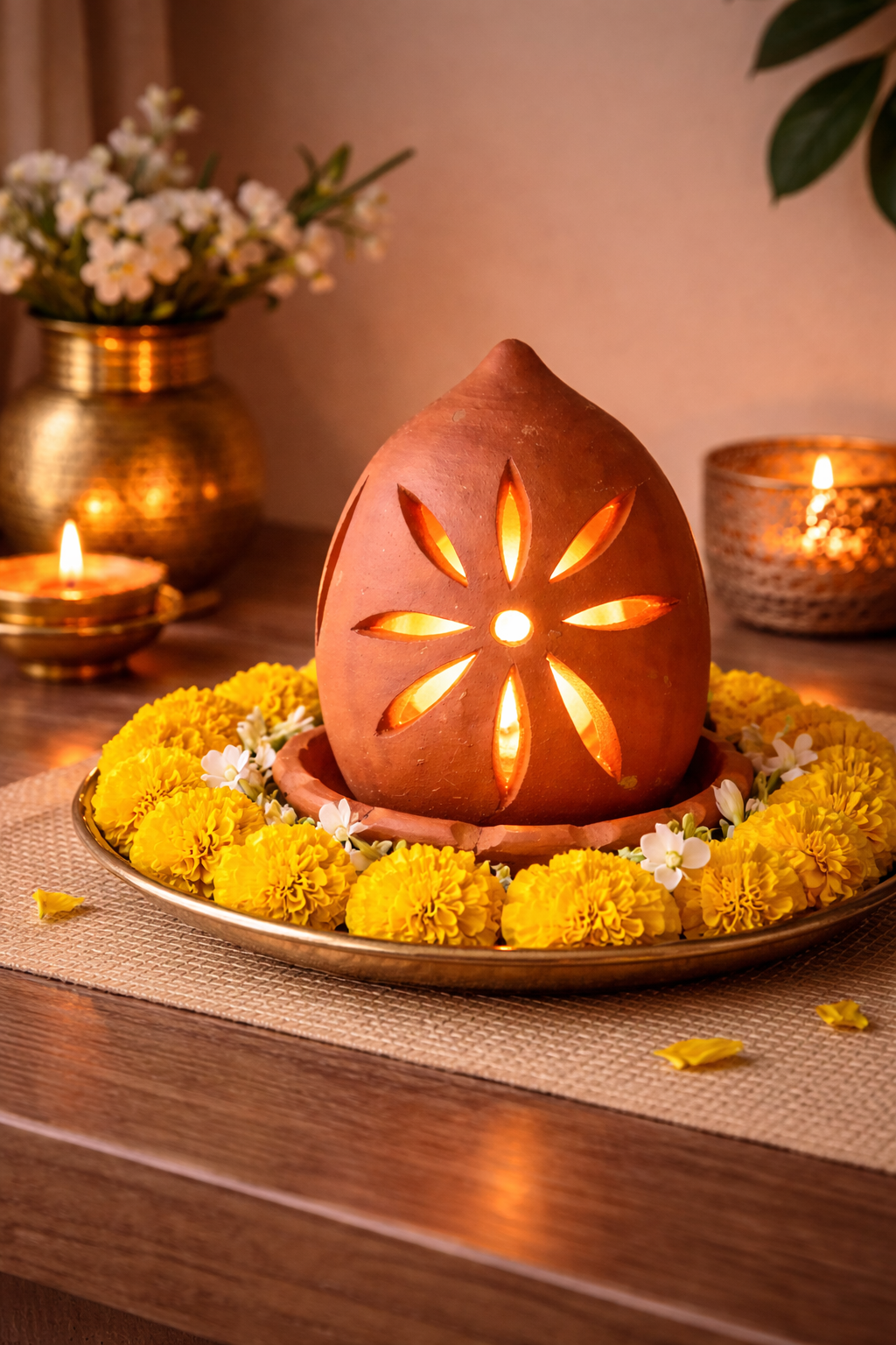 Handmade GI Tagged Gorakhpur Terracotta Akhand Jyot Diya Cover with Sacred Lamp (6 Inch)