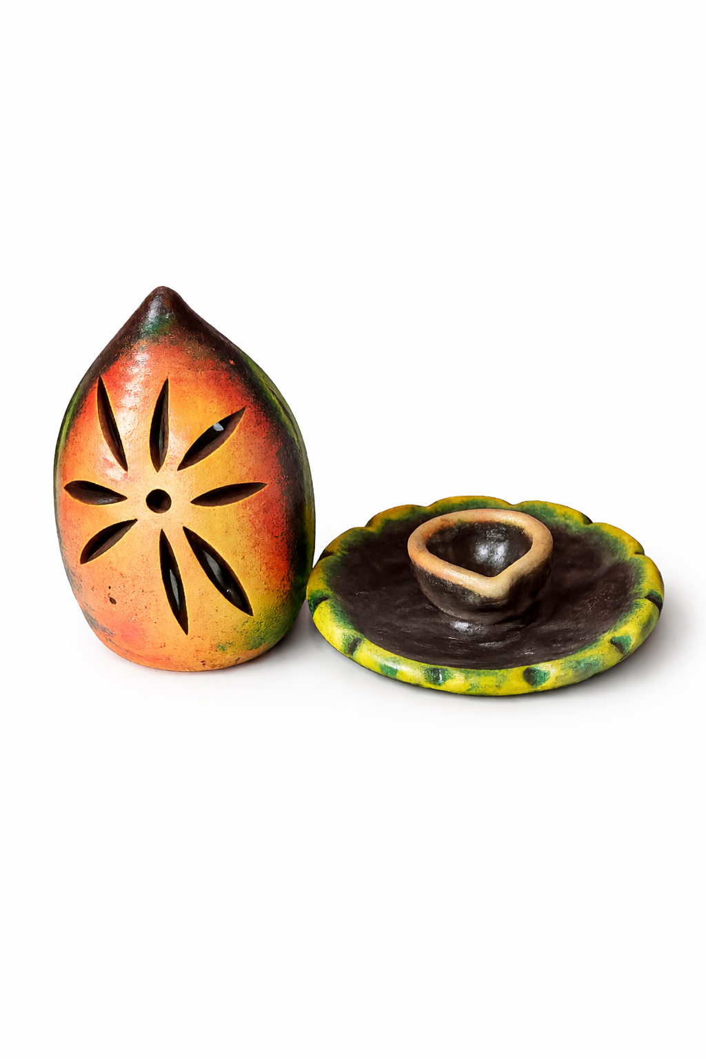Handmade GI Tagged Gorakhpur Terracotta Akhand Jyot Diya Cover with Sacred Lamp (6 Inch)