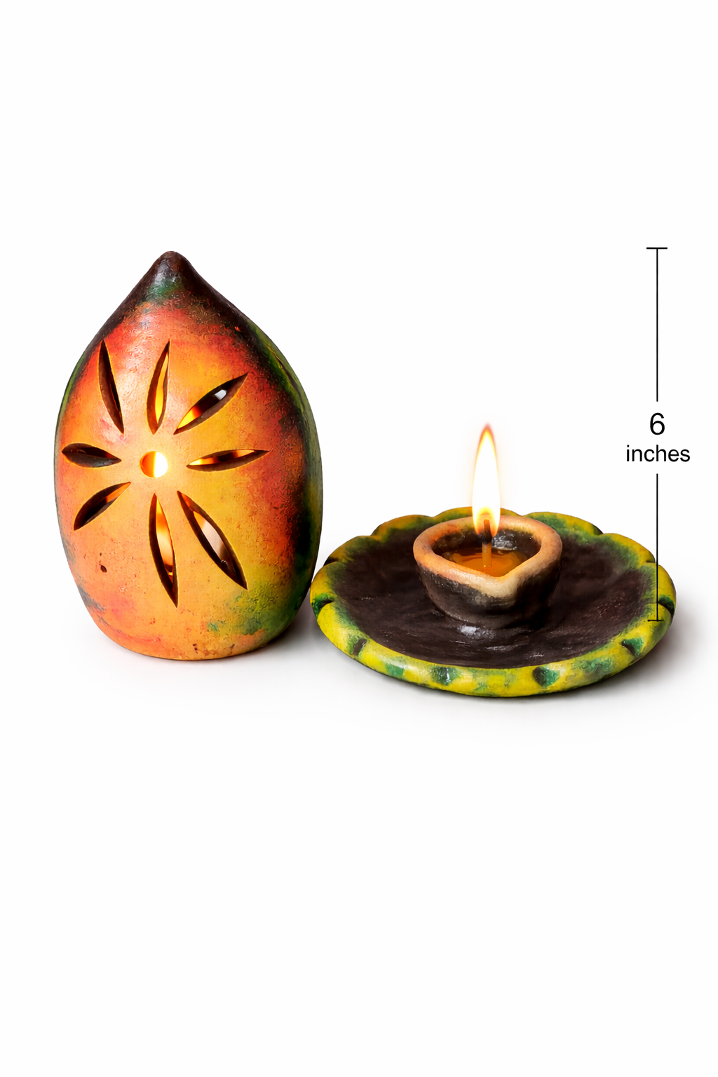 Handmade GI Tagged Gorakhpur Terracotta Akhand Jyot Diya Cover with Sacred Lamp (6 Inch)