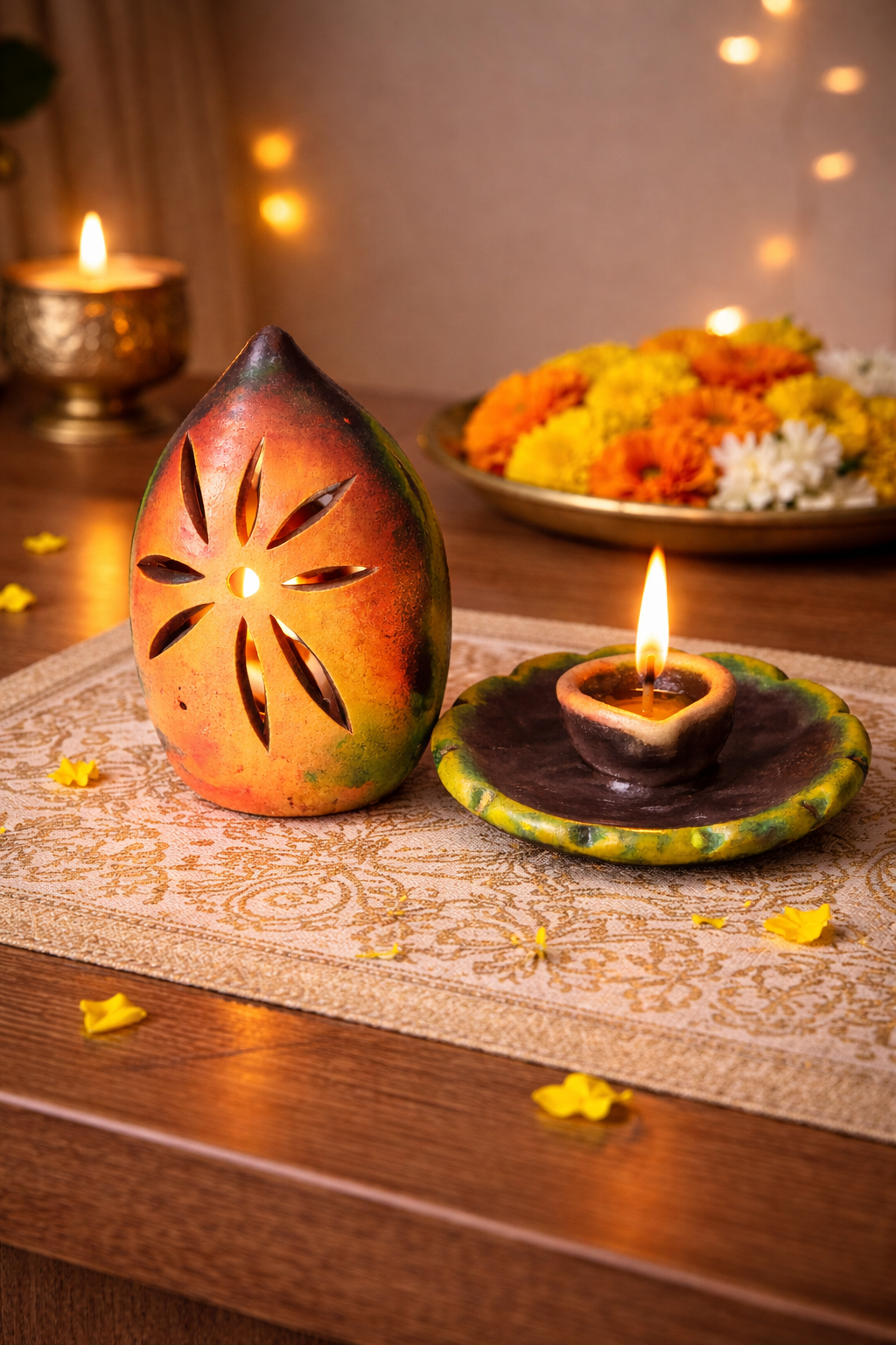 Handmade GI Tagged Gorakhpur Terracotta Akhand Jyot Diya Cover with Sacred Lamp (6 Inch)