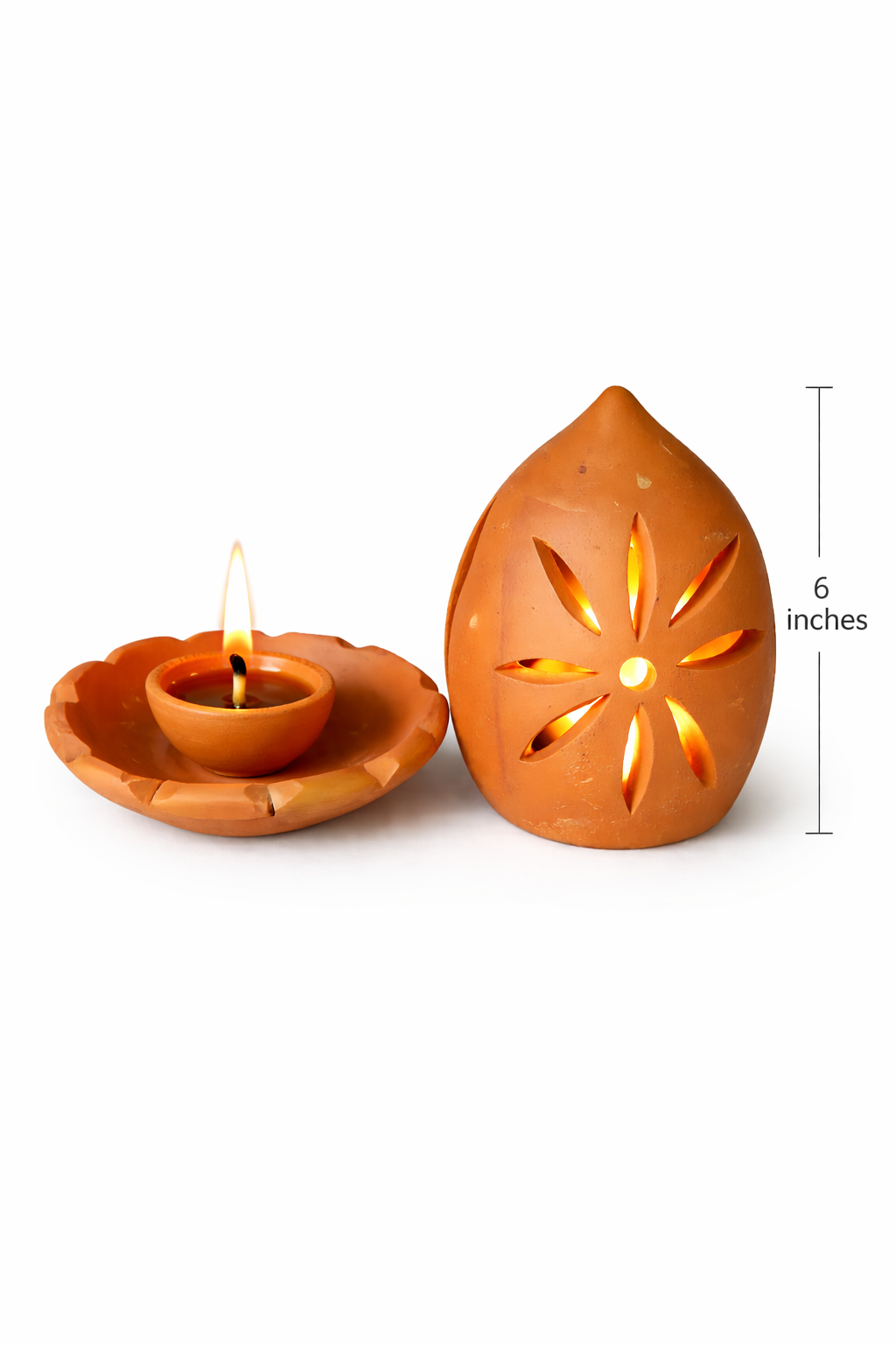 Handmade GI Tagged Gorakhpur Terracotta Akhand Jyot Diya Cover with Sacred Lamp (6 Inch)