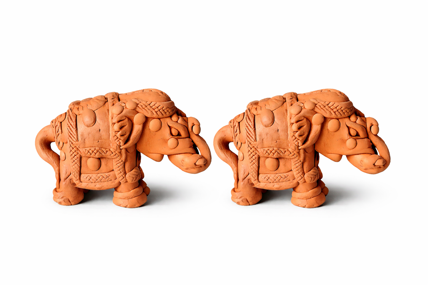 Handmade GI Tagged Gorakhpur Terracotta Royal Elephant Figurines (Set of 2) – 4 Inches