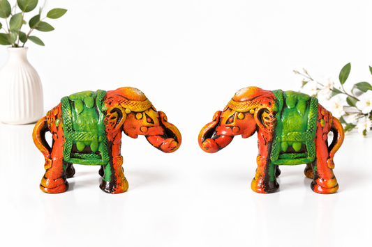 Handmade GI Tagged Gorakhpur Terracotta Royal Elephant Figurines (Set of 2) – 4 Inches