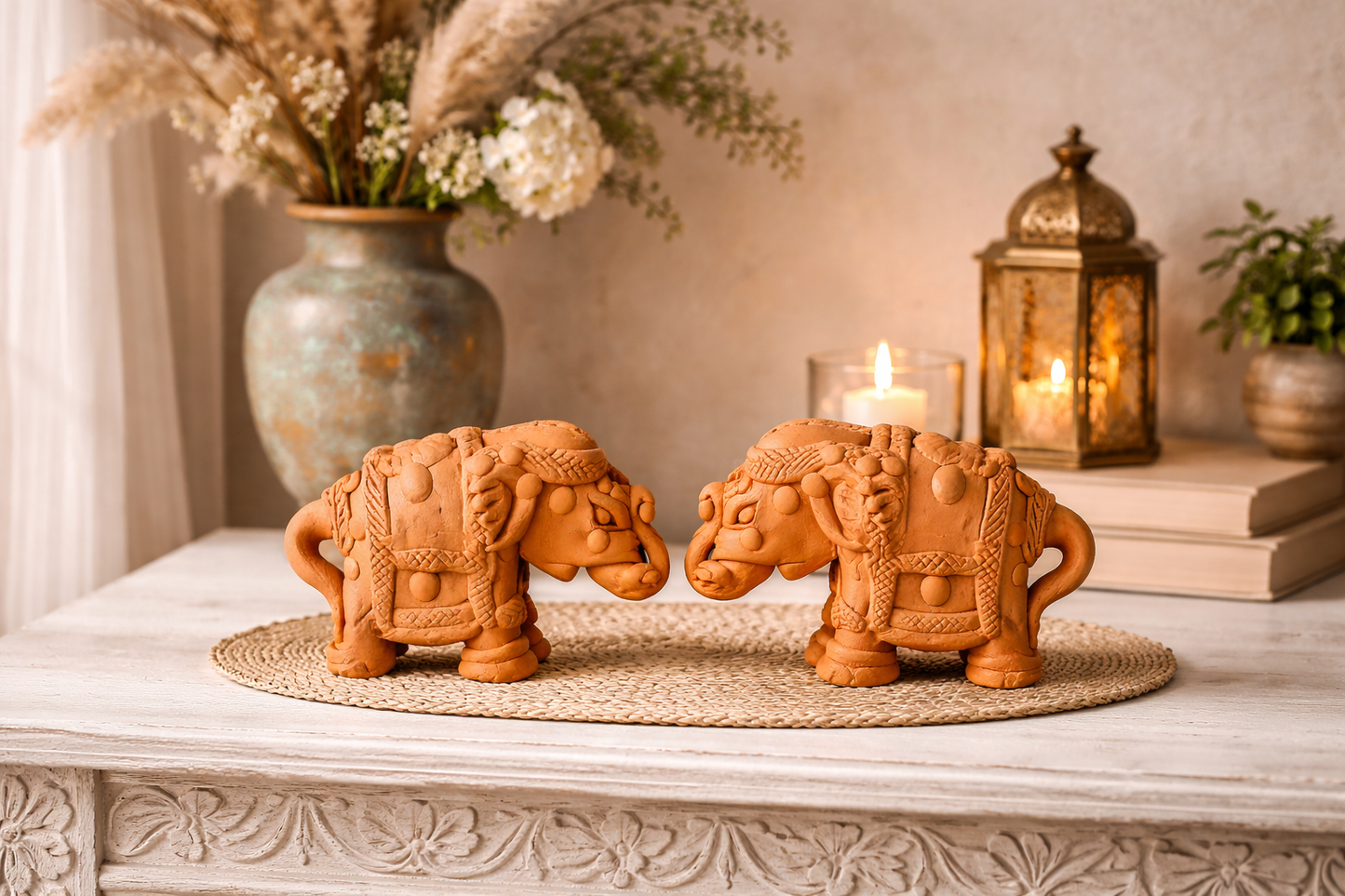 Handmade GI Tagged Gorakhpur Terracotta Royal Elephant Figurines (Set of 2) – 4 Inches