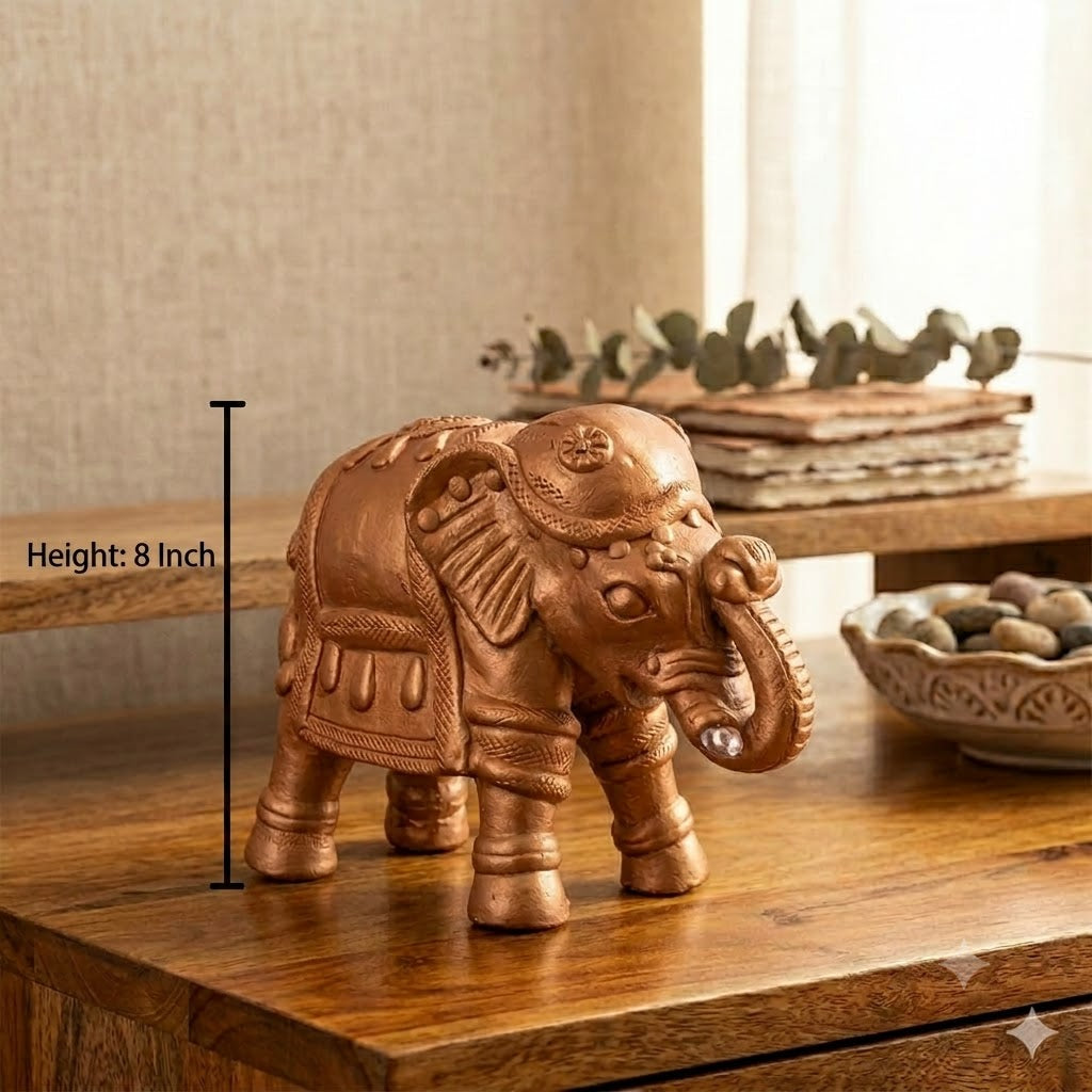 Handmade GI Tagged Gorakhpur Terracotta Royal Elephant Showpiece (8 Inch)
