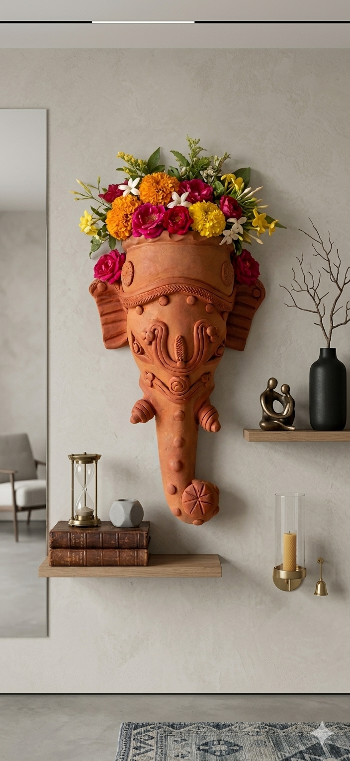 Handmade GI Tagged Gorakhpur Terracotta Elephant Wall Vase & Planter (30 cm)