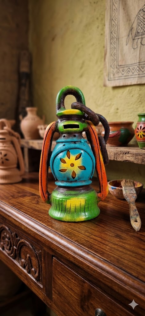 Handmade GI Tagged Gorakhpur Terracotta Decorative Hanging Lantern (Set of 1)