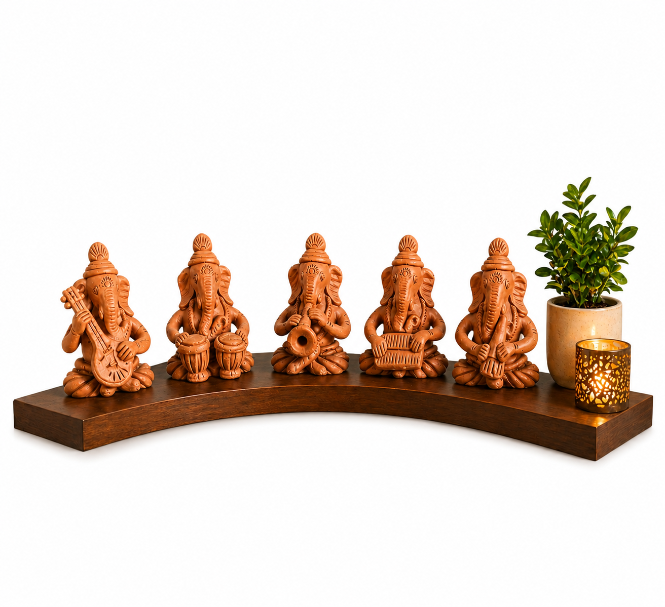 Handmade GI Tagged Gorakhpur Terracotta Musical Ganesha Idol Set (Set of 5)