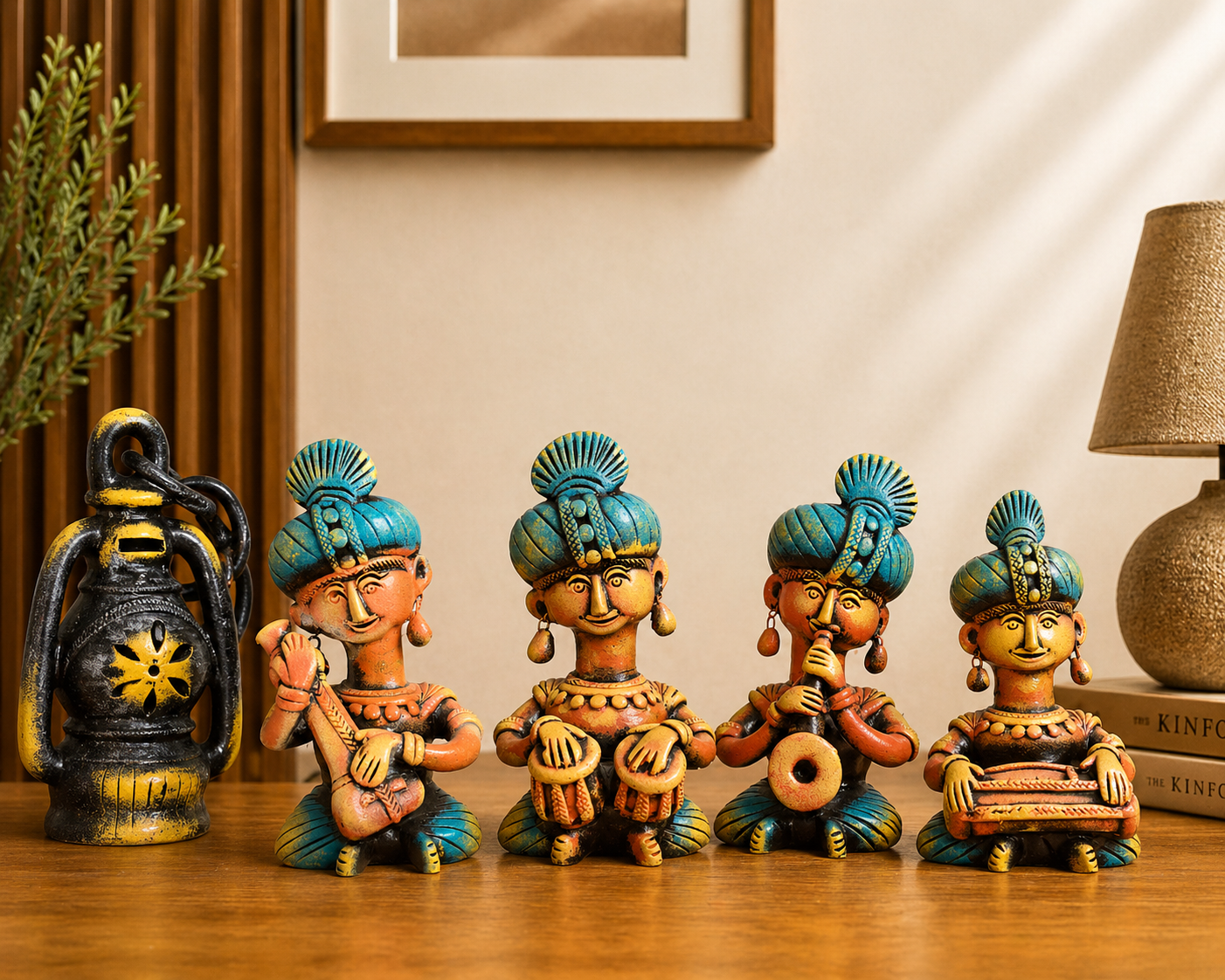Handmade GI Tagged Gorakhpur Terracotta Tribal Musicians Set (Set of 4) – 8 Inches
