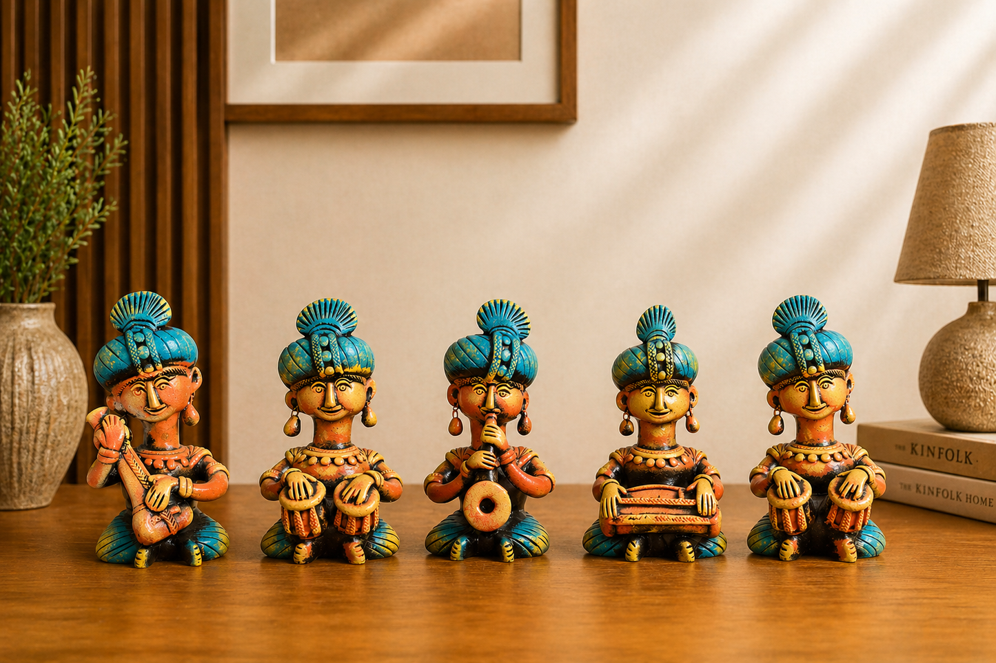 Handmade GI Tagged Gorakhpur Terracotta Tribal Musicians Set (Set of 4) – 8 Inches