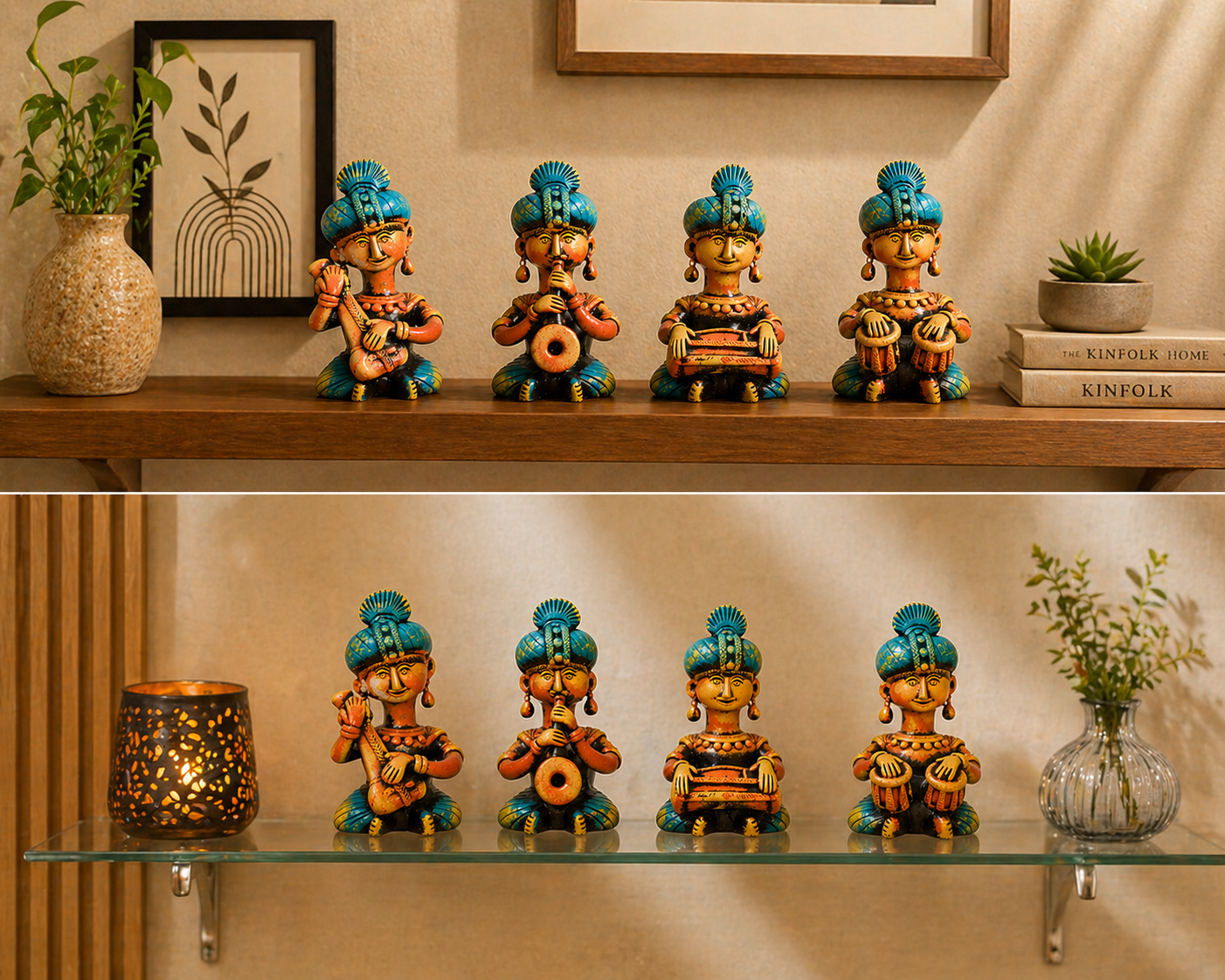 Handmade GI Tagged Gorakhpur Terracotta Tribal Musicians Set (Set of 4) – 8 Inches