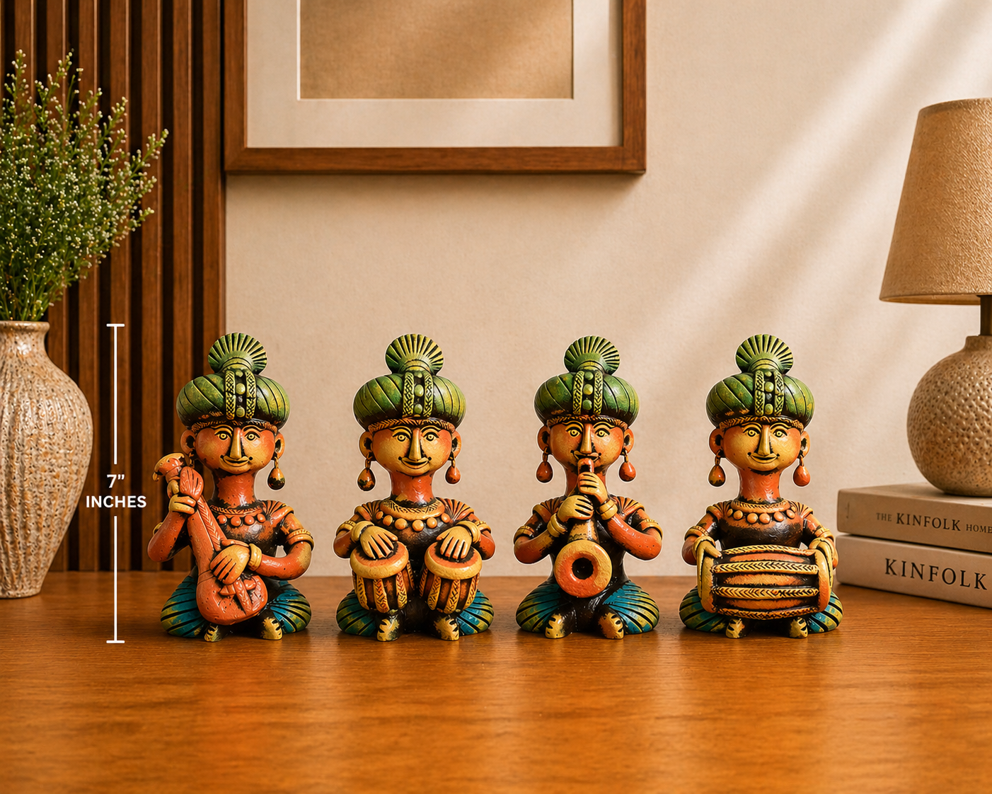Handmade GI Tagged Gorakhpur Terracotta Tribal Musicians Set (Set of 4) – 8 Inches