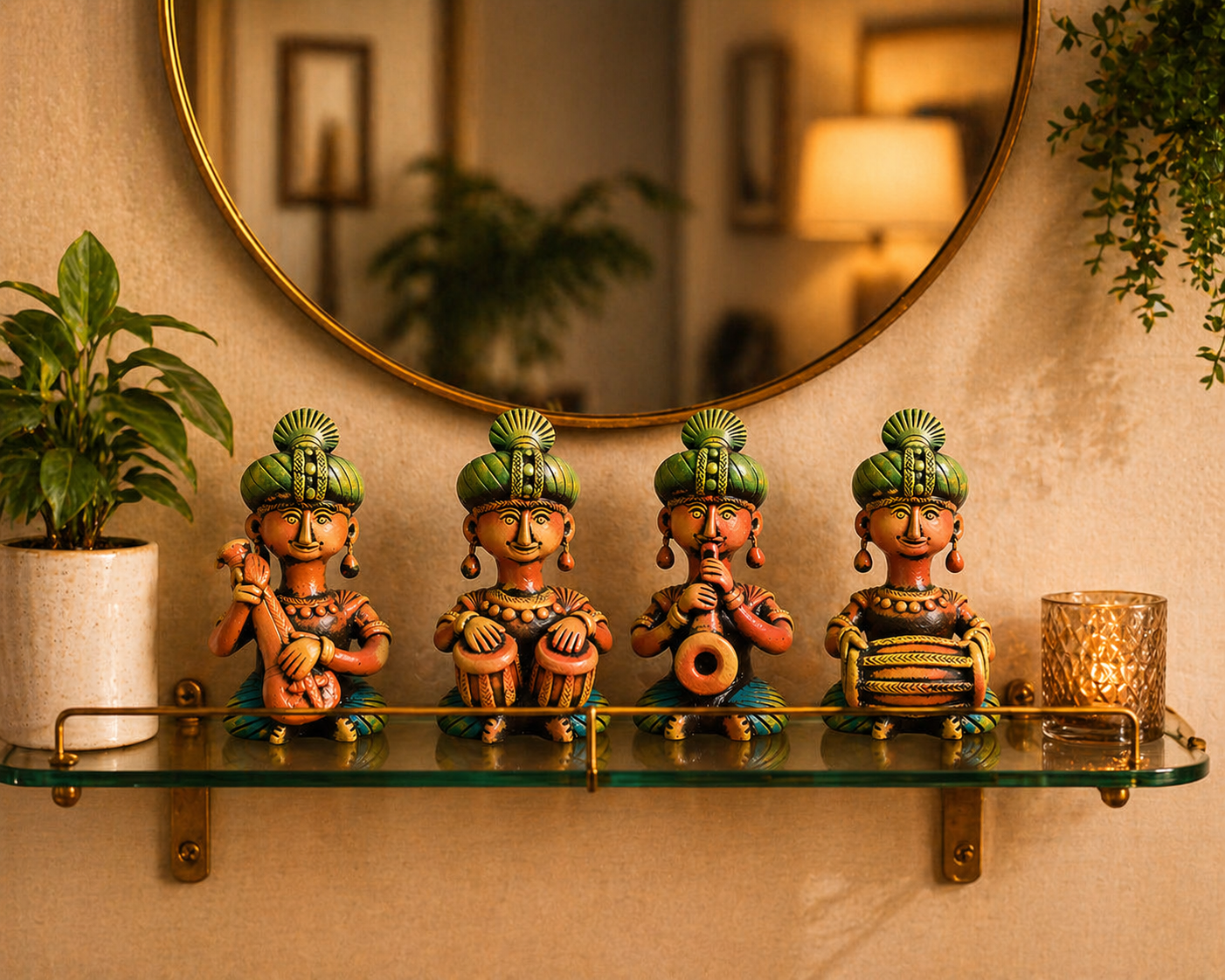 Handmade GI Tagged Gorakhpur Terracotta Tribal Musicians Set (Set of 4) – 8 Inches