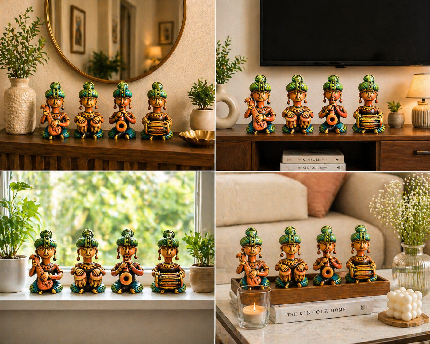 Handmade GI Tagged Gorakhpur Terracotta Tribal Musicians Set (Set of 4) – 8 Inches