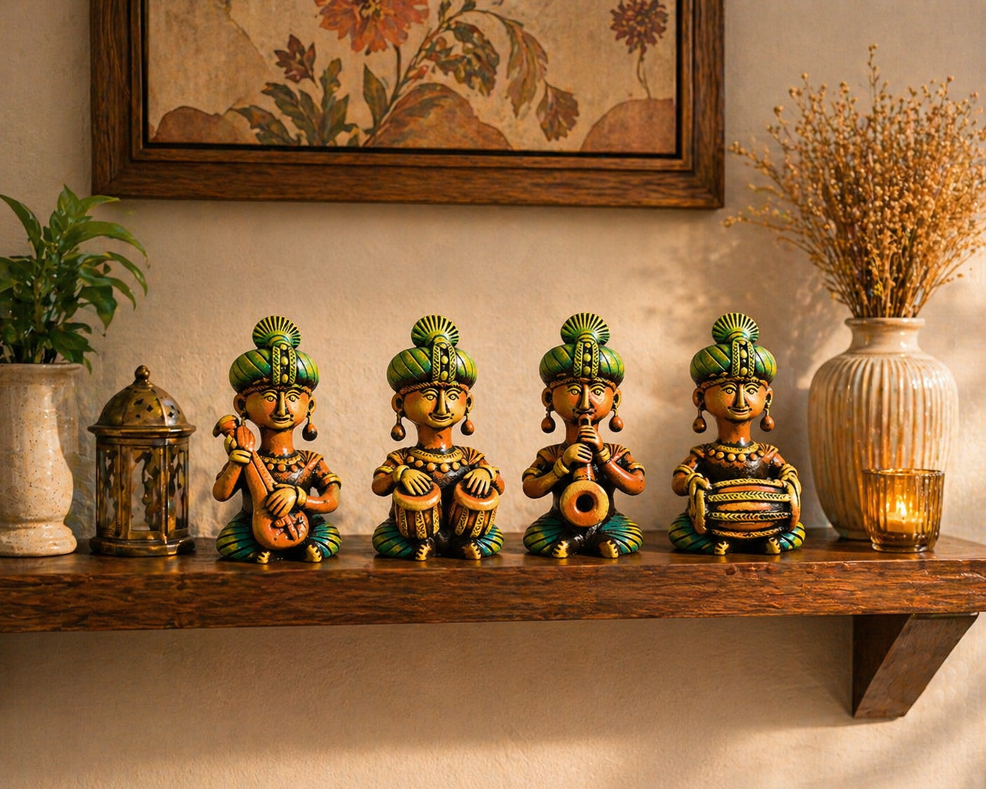 Handmade GI Tagged Gorakhpur Terracotta Tribal Musicians Set (Set of 4) – 8 Inches