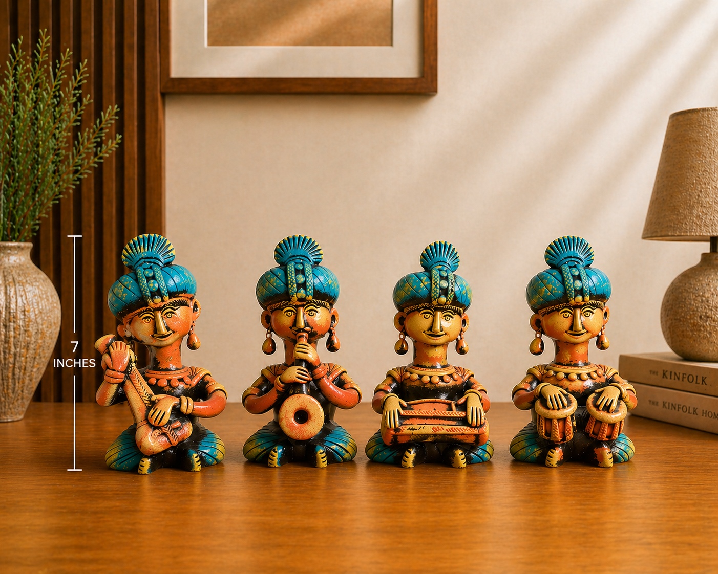 Handmade GI Tagged Gorakhpur Terracotta Tribal Musicians Set (Set of 4) – 8 Inches