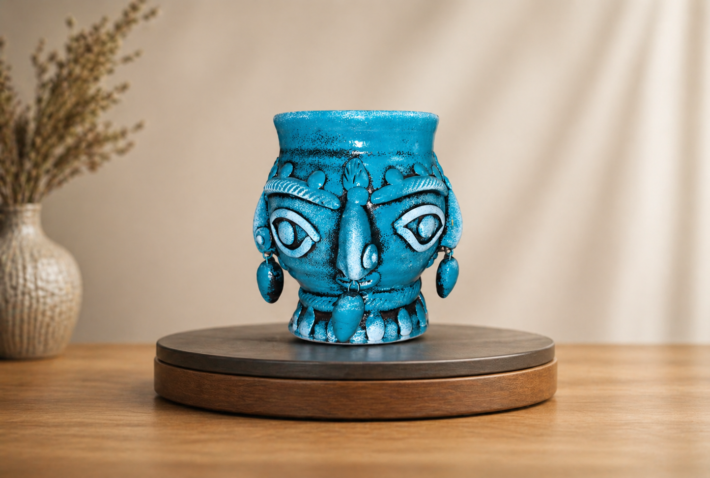 Handmade GI Tagged Gorakhpur Terracotta 360° Tribal Face Planter & Utility Holder (5 Inches)