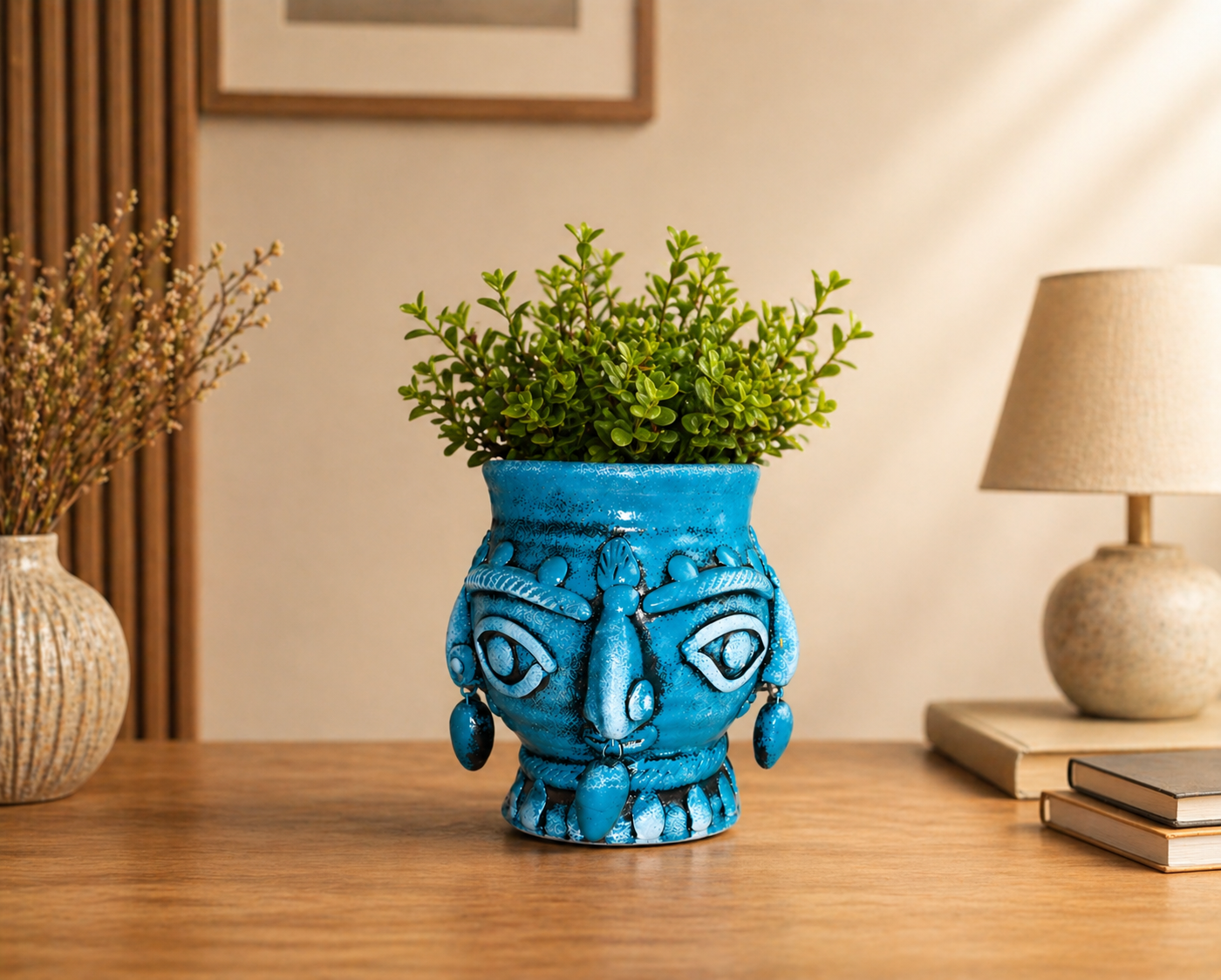 Handmade GI Tagged Gorakhpur Terracotta 360° Tribal Face Planter & Utility Holder (5 Inches)