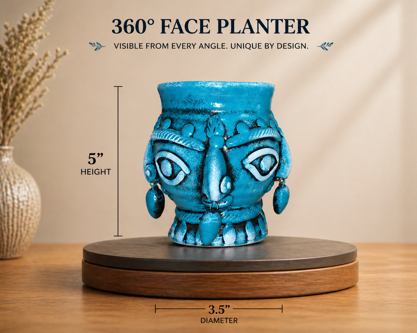 Handmade GI Tagged Gorakhpur Terracotta 360° Tribal Face Planter & Utility Holder (5 Inches)