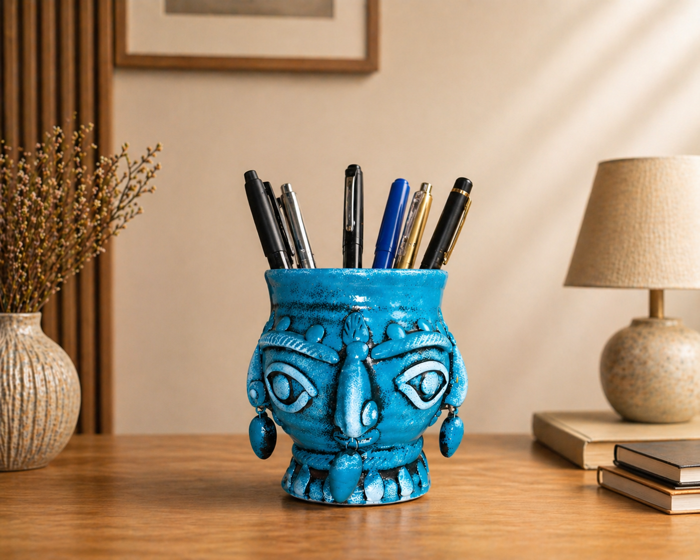 Handmade GI Tagged Gorakhpur Terracotta 360° Tribal Face Planter & Utility Holder (5 Inches)
