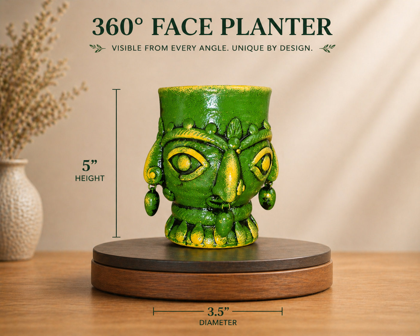 Handmade GI Tagged Gorakhpur Terracotta 360° Tribal Face Planter & Utility Holder (Set of 2)