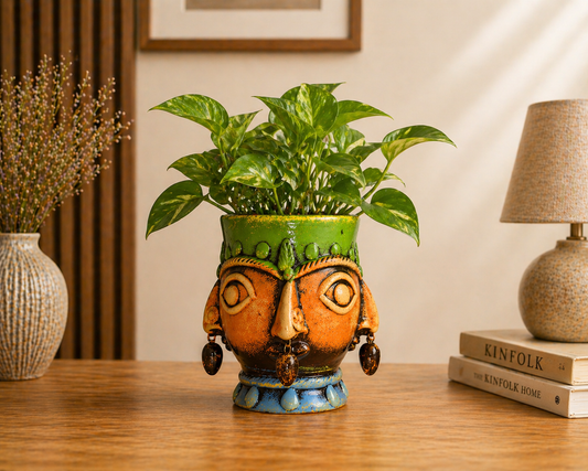 Handmade GI Tagged Gorakhpur Terracotta 360° Tribal Face Planter & Utility Holder (5 Inches)