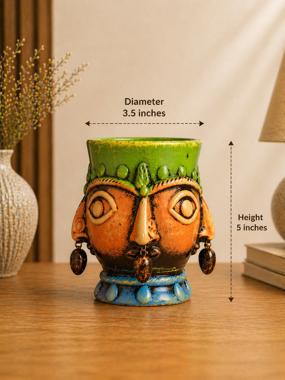 Handmade GI Tagged Gorakhpur Terracotta 360° Tribal Face Planter & Utility Holder (5 Inches)