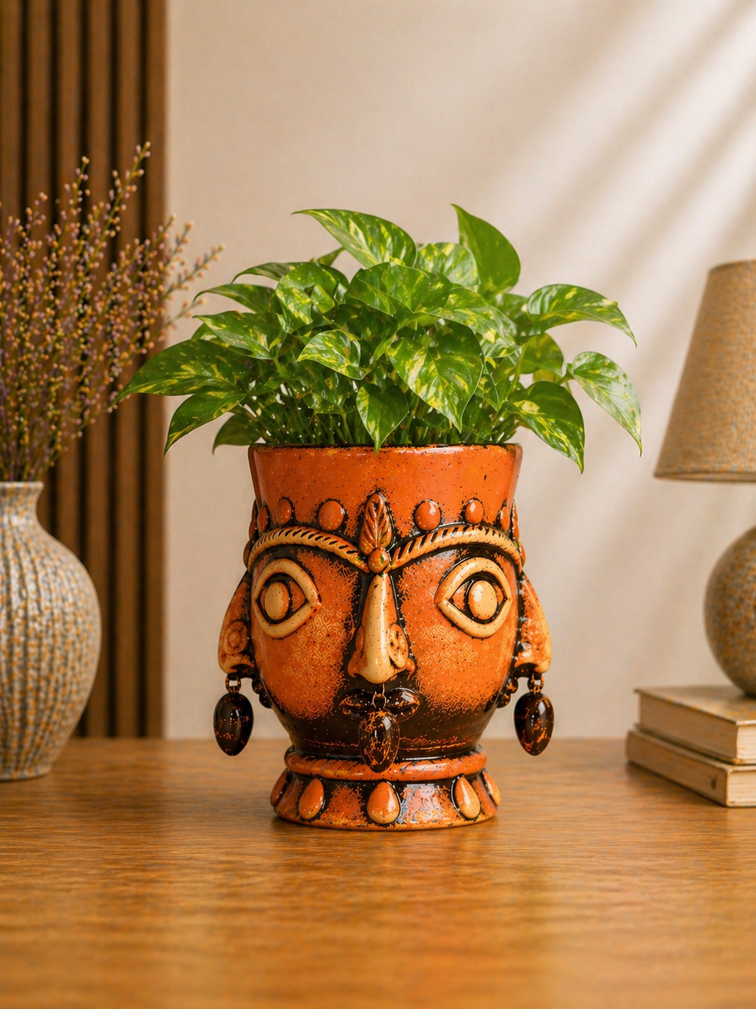 Handmade GI Tagged Gorakhpur Terracotta 360° Tribal Face Planter & Utility Holder (5 Inches)