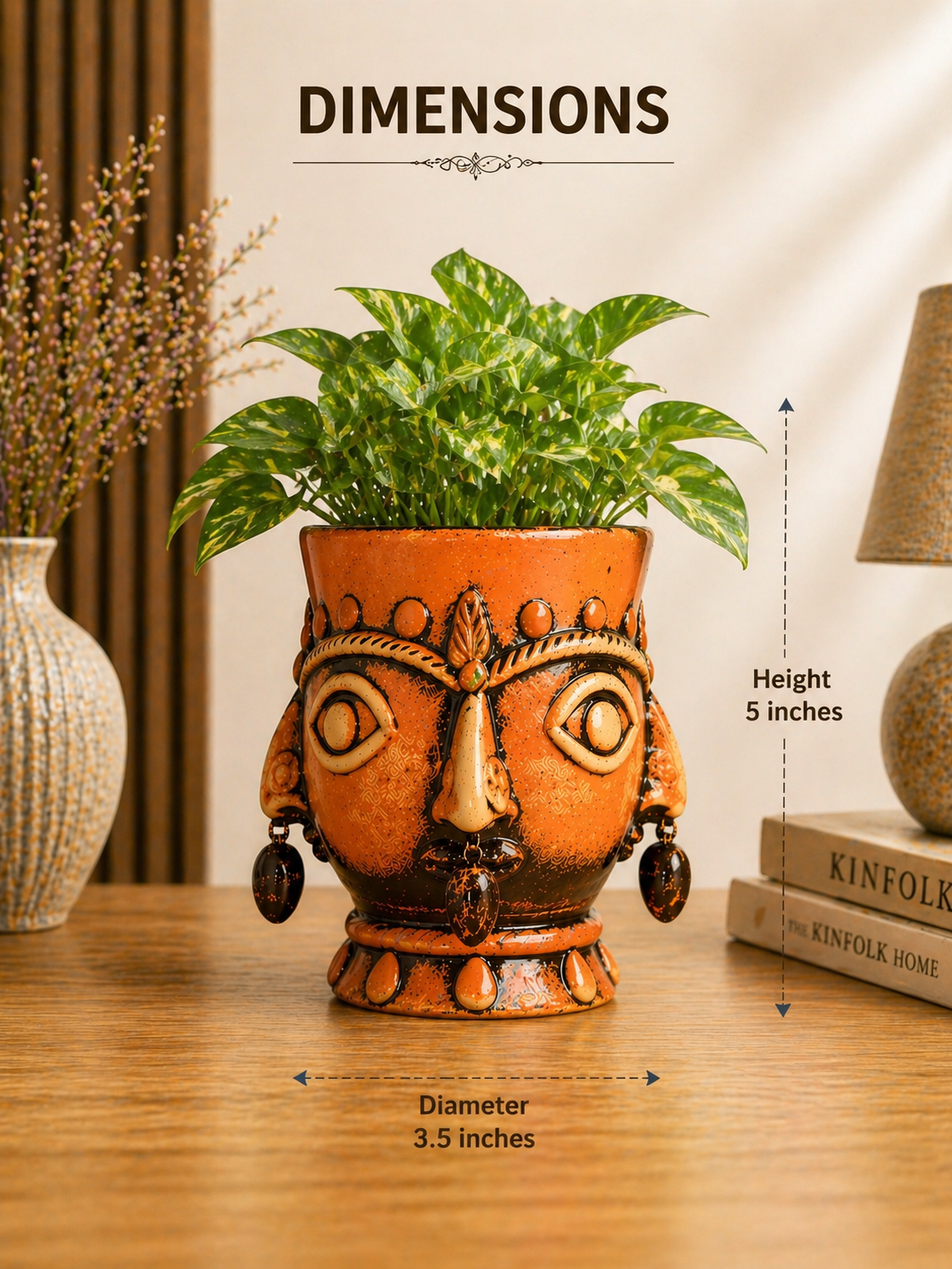 Handmade GI Tagged Gorakhpur Terracotta 360° Tribal Face Planter & Utility Holder (5 Inches)