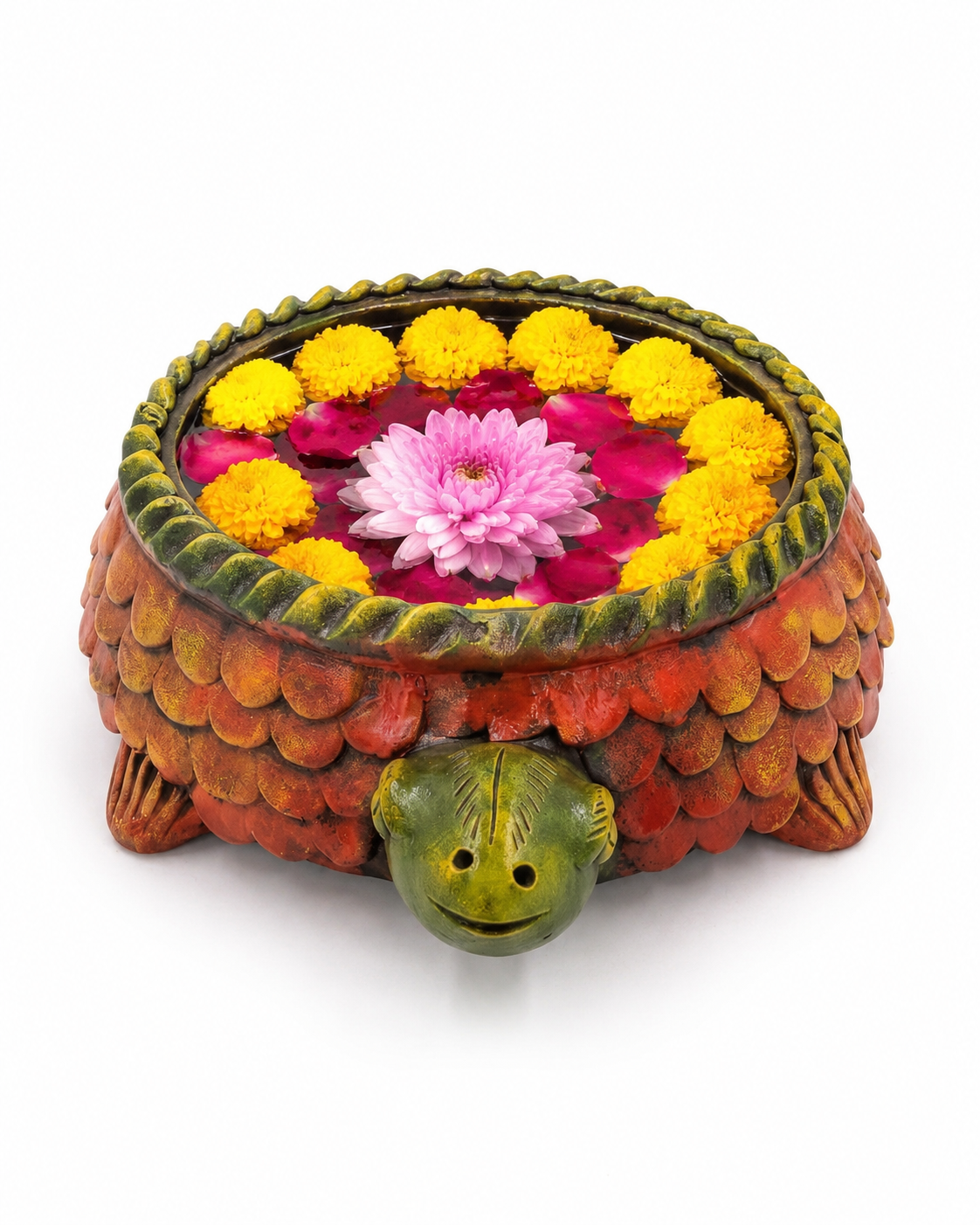 Handmade GI Tagged Gorakhpur Terracotta Royal Turtle Urli Bowl (37 cm Overall Length | 20 cm Bowl Diameter)