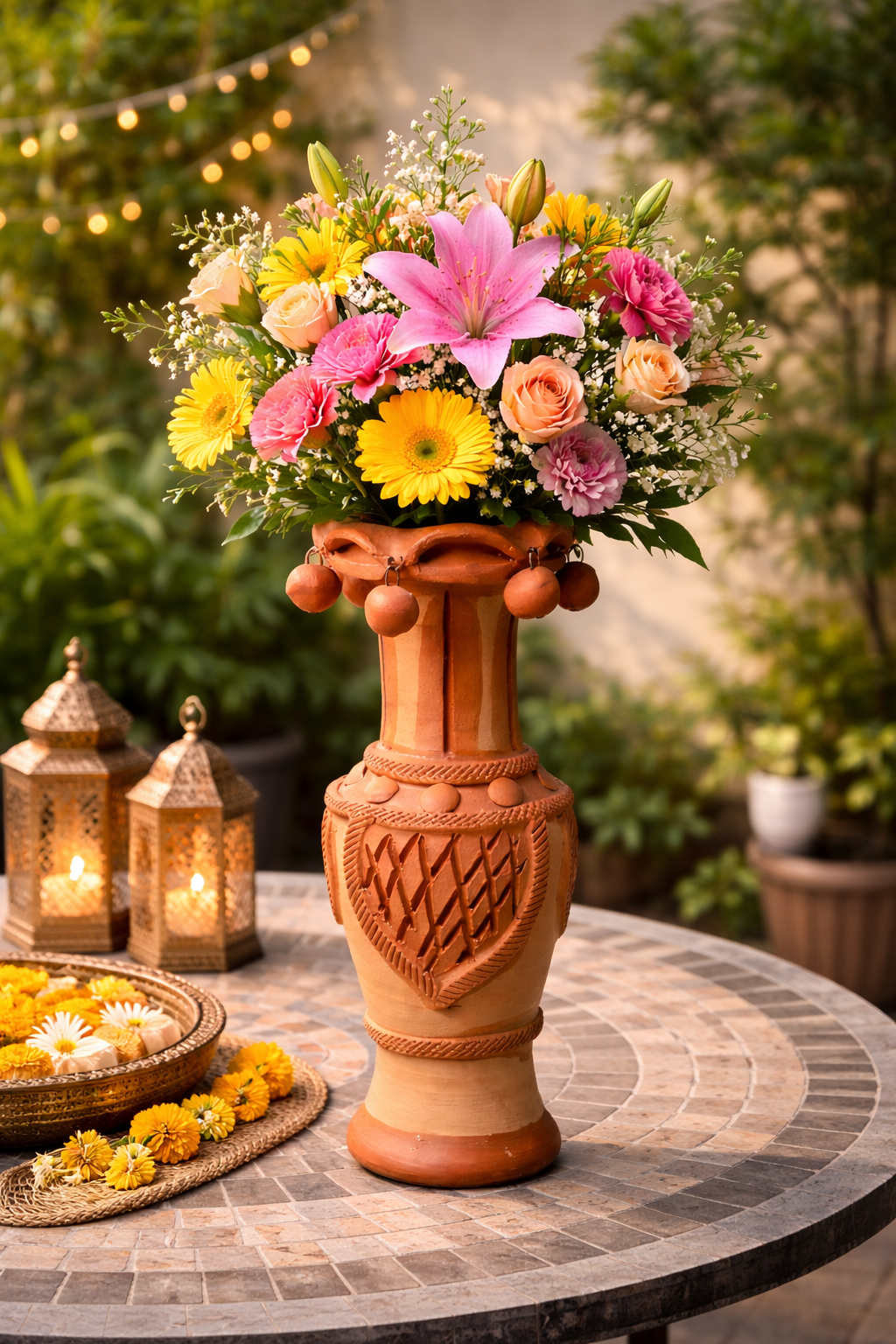 Handmade GI Tagged Gorakhpur Terracotta Heritage Bell Flower Vase (Natural Finish) – 12 Inch