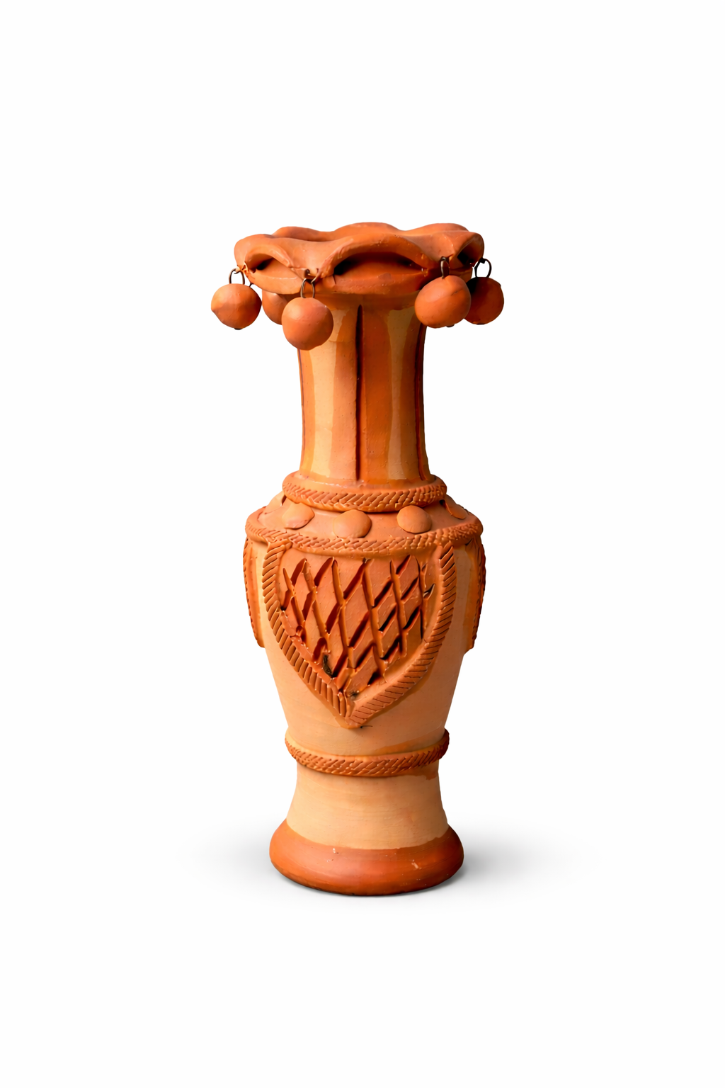 Handmade GI Tagged Gorakhpur Terracotta Heritage Bell Flower Vase (Natural Finish) – 12 Inch