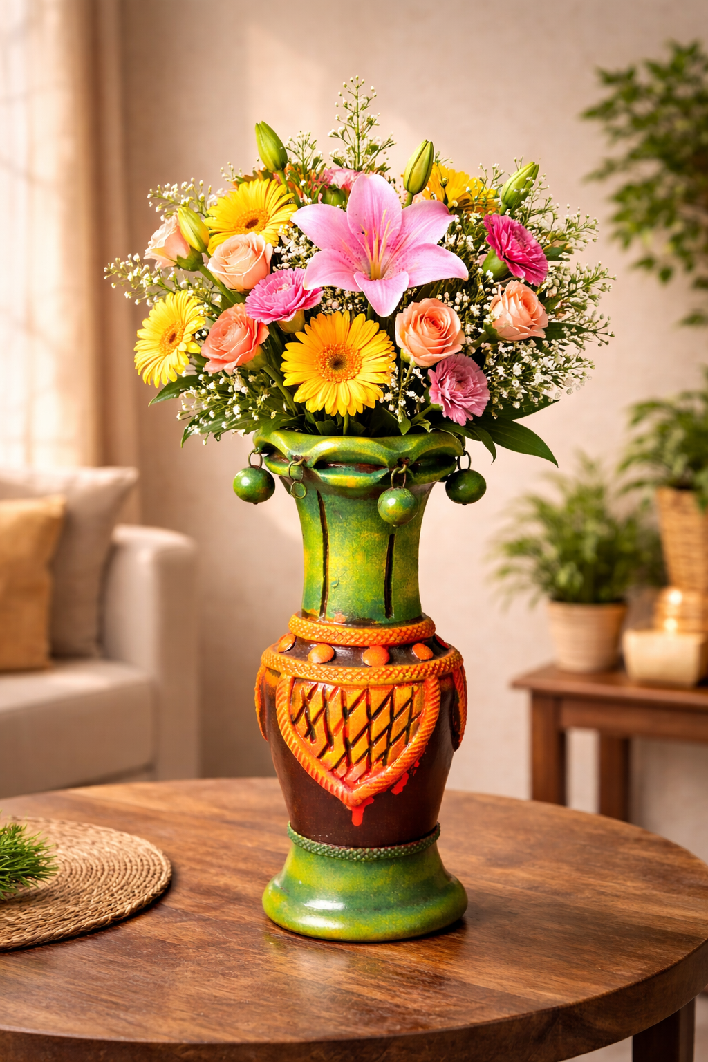 Handmade GI Tagged Gorakhpur Terracotta Heritage Bell Vase (12 Inch)