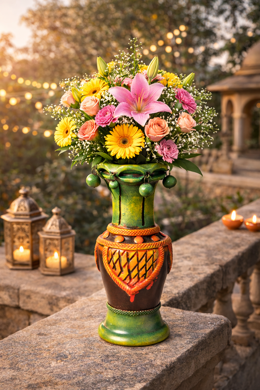 Handmade GI Tagged Gorakhpur Terracotta Heritage Bell Vase (12 Inch)