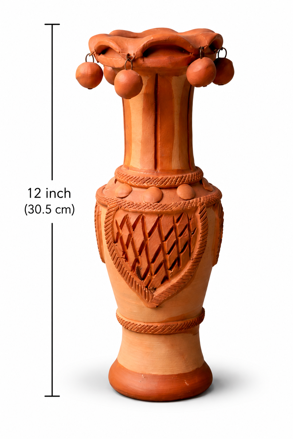 Handmade GI Tagged Gorakhpur Terracotta Heritage Bell Flower Vase (Natural Finish) – 12 Inch